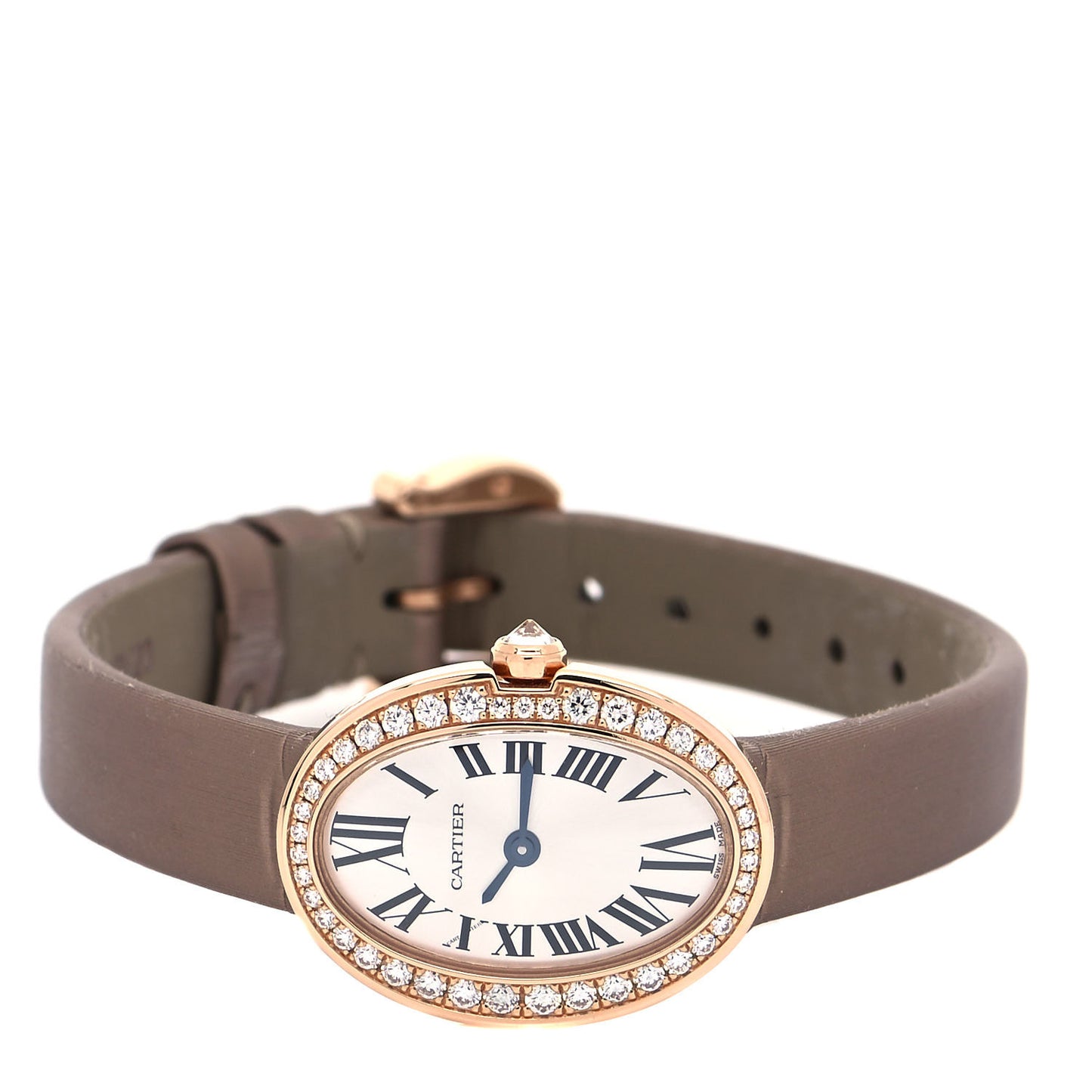 18K Pink Gold Satin Diamond 18mm Baignoire Quartz Watch Taupe