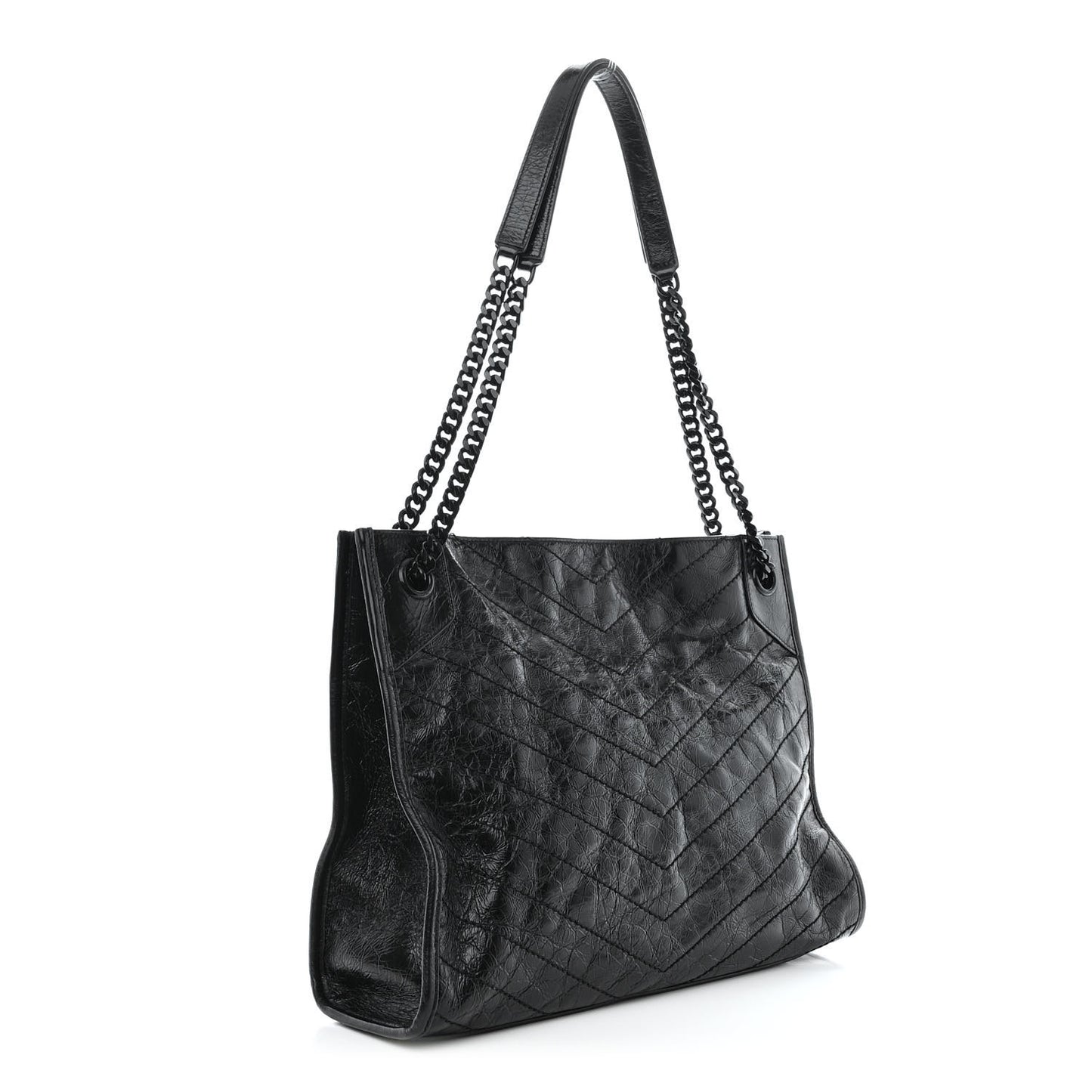 Crinkled Calfskin Matelasse Monogram Medium Niki Shopper Tote Black