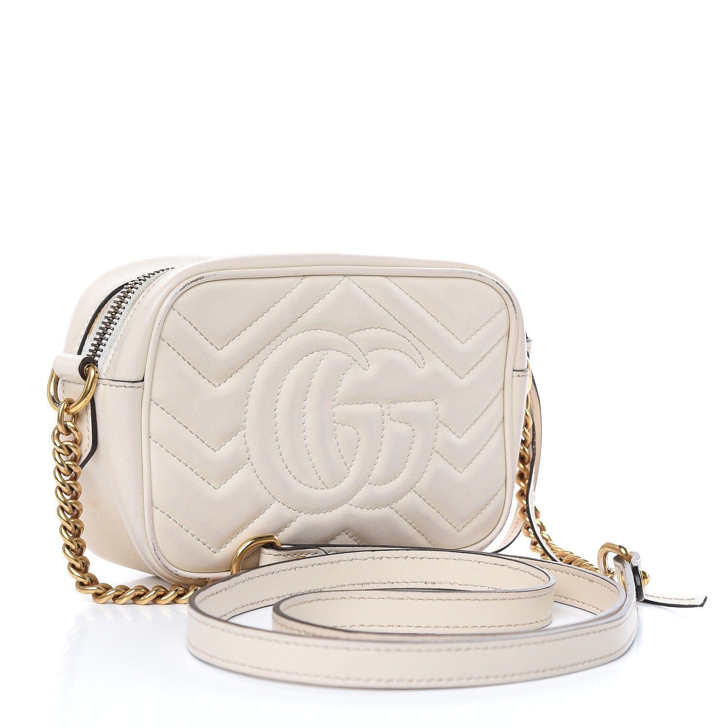 Gucci Calfskin Matelasse Mini GG Marmont Chain Shoulder Bag White 3 of 18