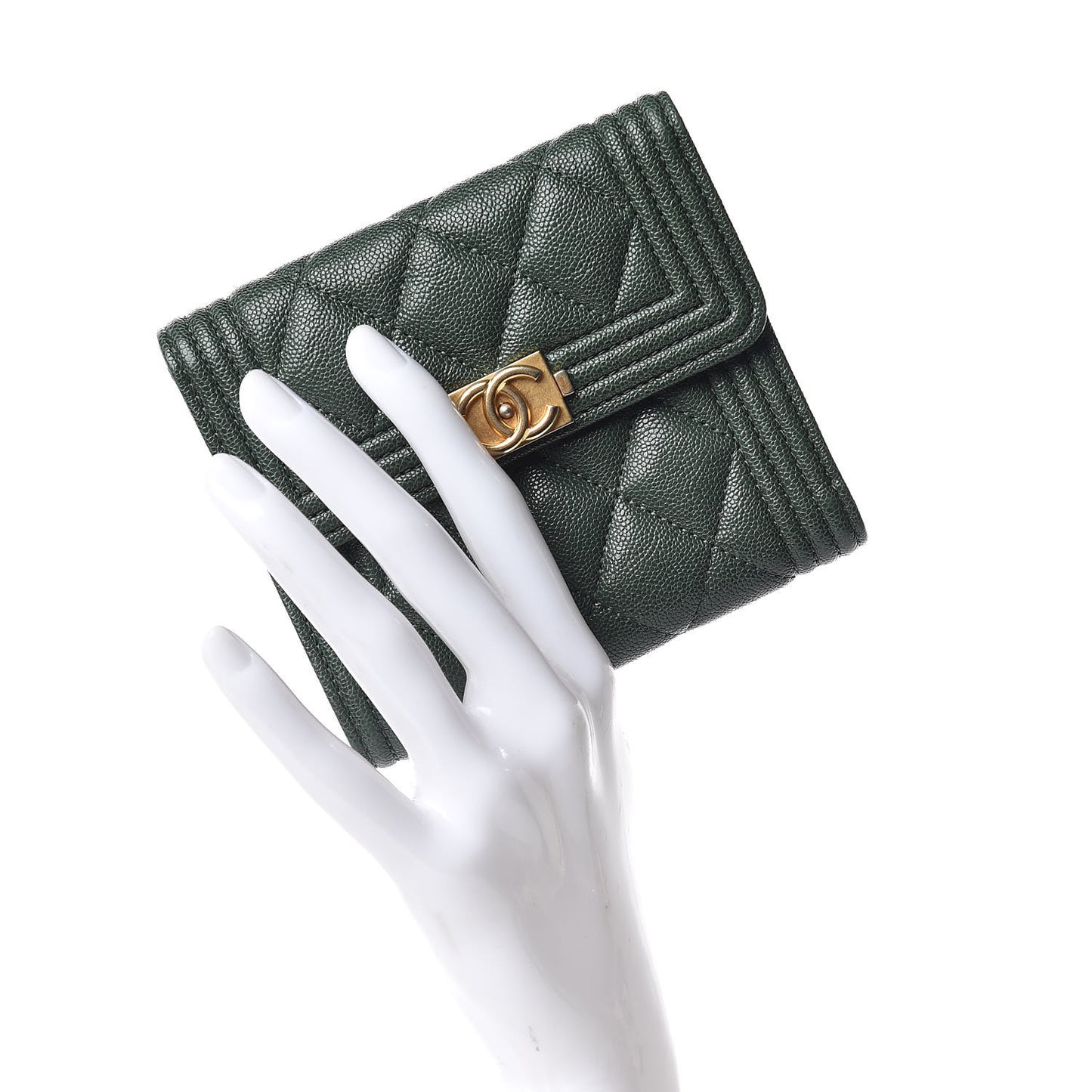 Caviar Quilted Compact Boy Wallet Green