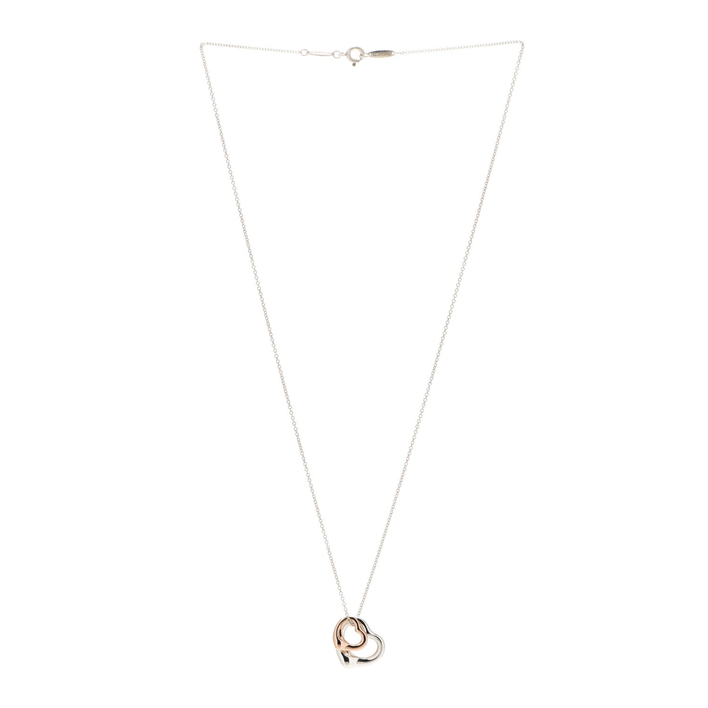 Sterling Silver 18K Rose Gold Elsa Peretti Extra Mini Double Open Heart Pendant Necklace