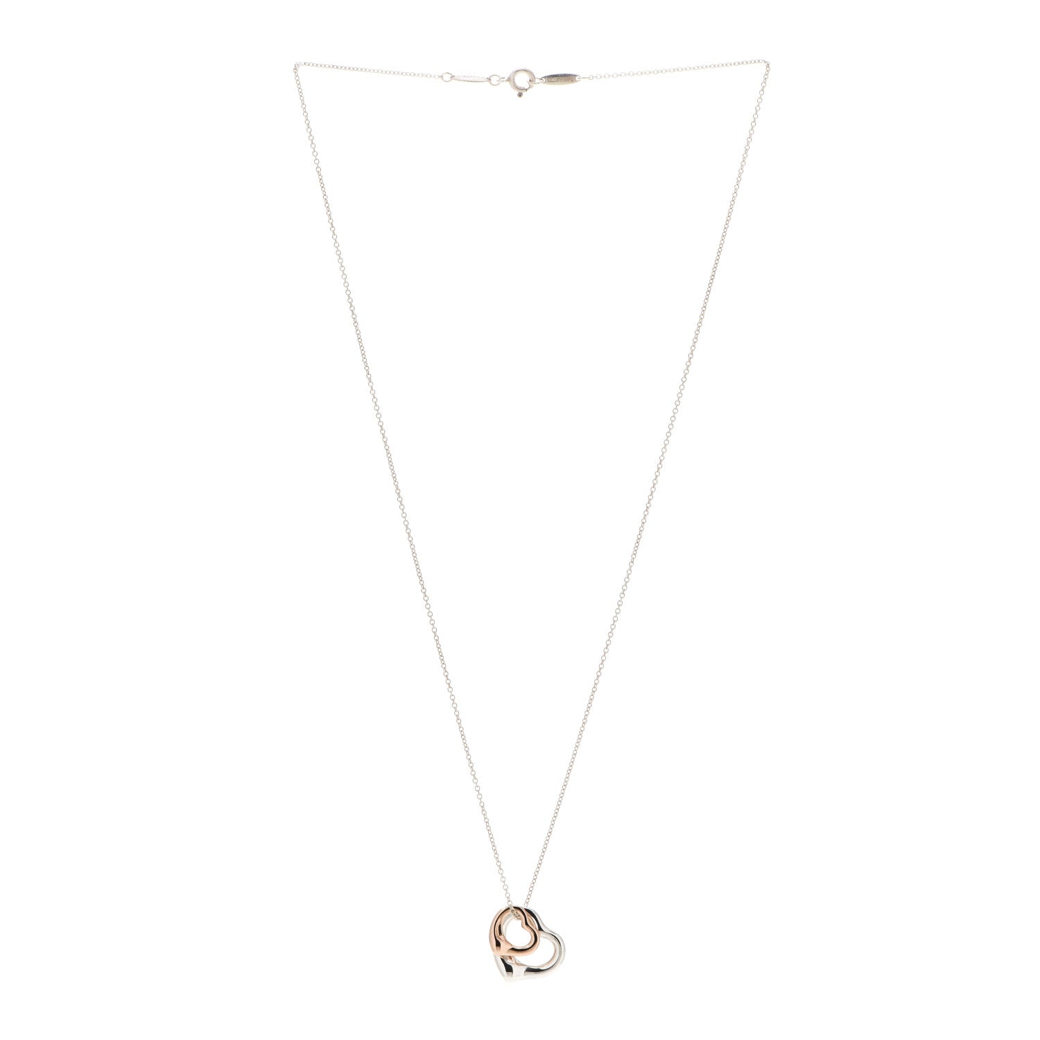 Tiffany Sterling Silver 18K Rose Gold Elsa Peretti Extra Mini Double Open Heart Pendant Necklace 3 of 8