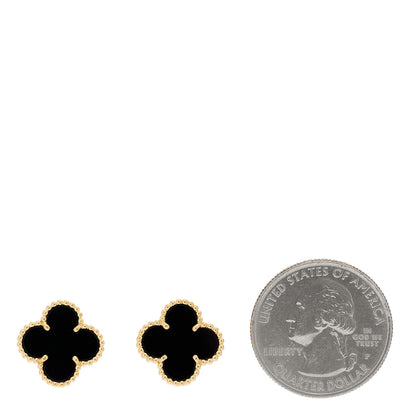 Van Cleef & Arpels 18K Yellow Gold Black Onyx Vintage Alhambra Earrings 2 of 5