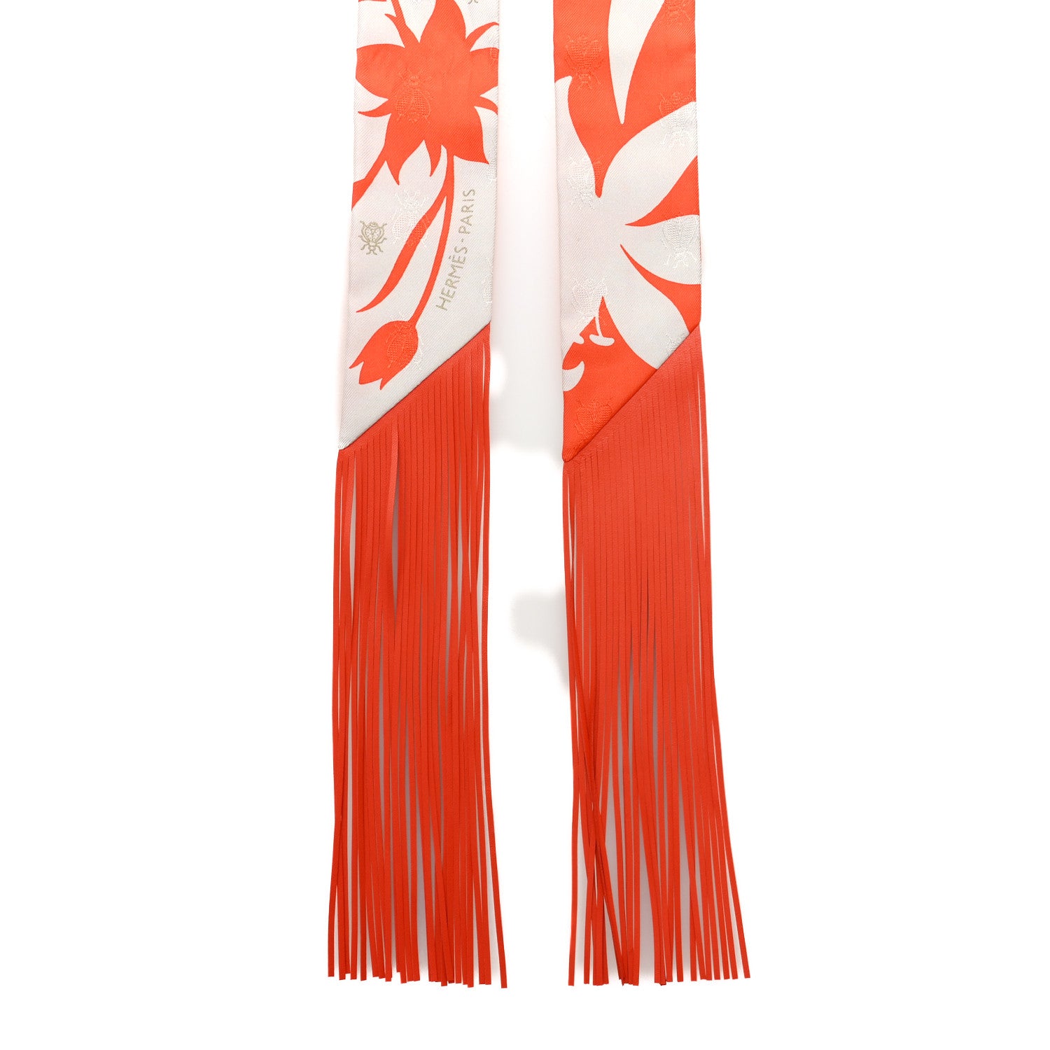 Hermes Silk Calfskin Bouquet Final Fringed Twilly Orange Gris Perle Vermillion 2 of 5