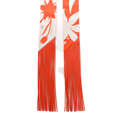 Hermes Silk Calfskin Bouquet Final Fringed Twilly Orange Gris Perle Vermillion 2 of 5