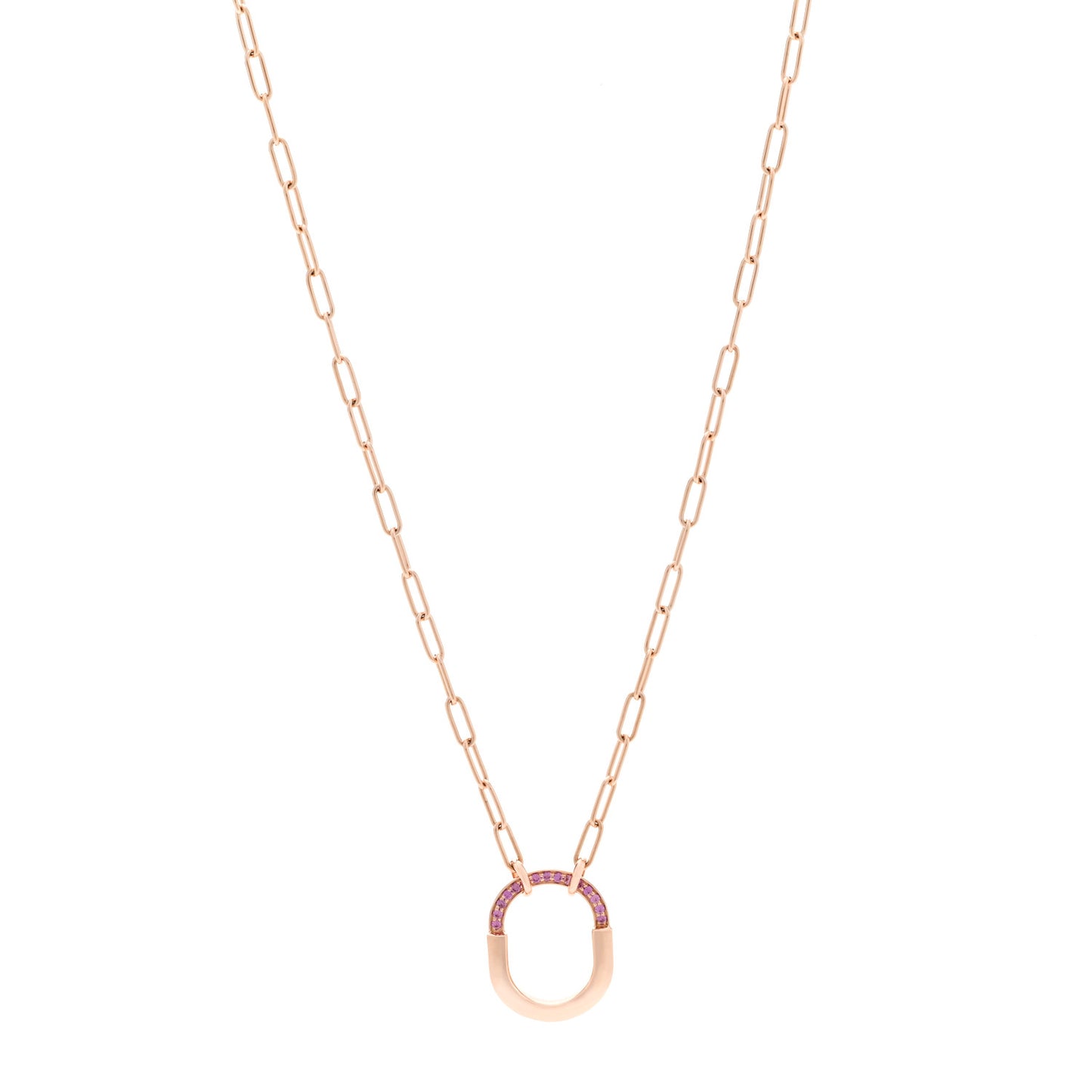 18K Rose Gold Pink Sapphire Small Lock Pendant Necklace