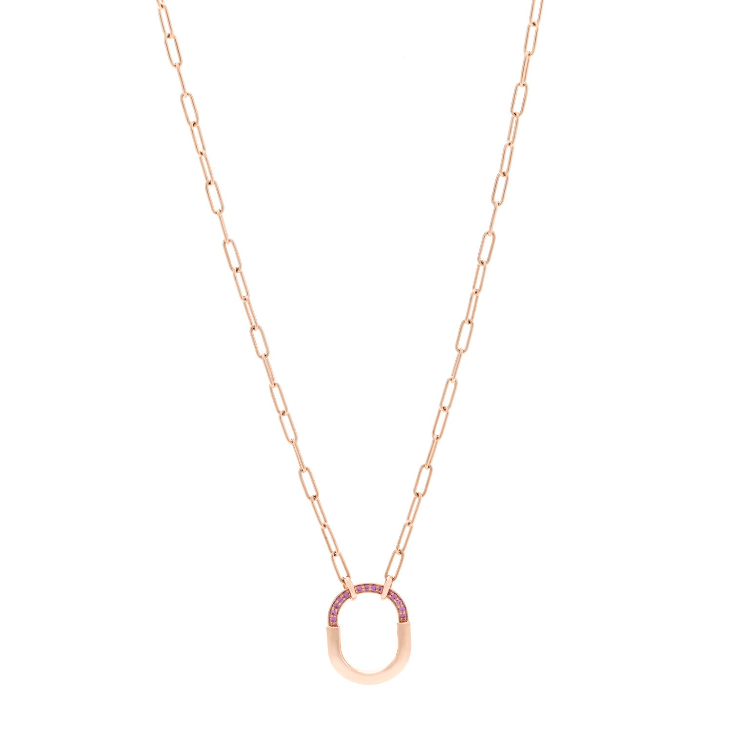 Tiffany 18K Rose Gold Pink Sapphire Small Lock Pendant Necklace 1 of 6