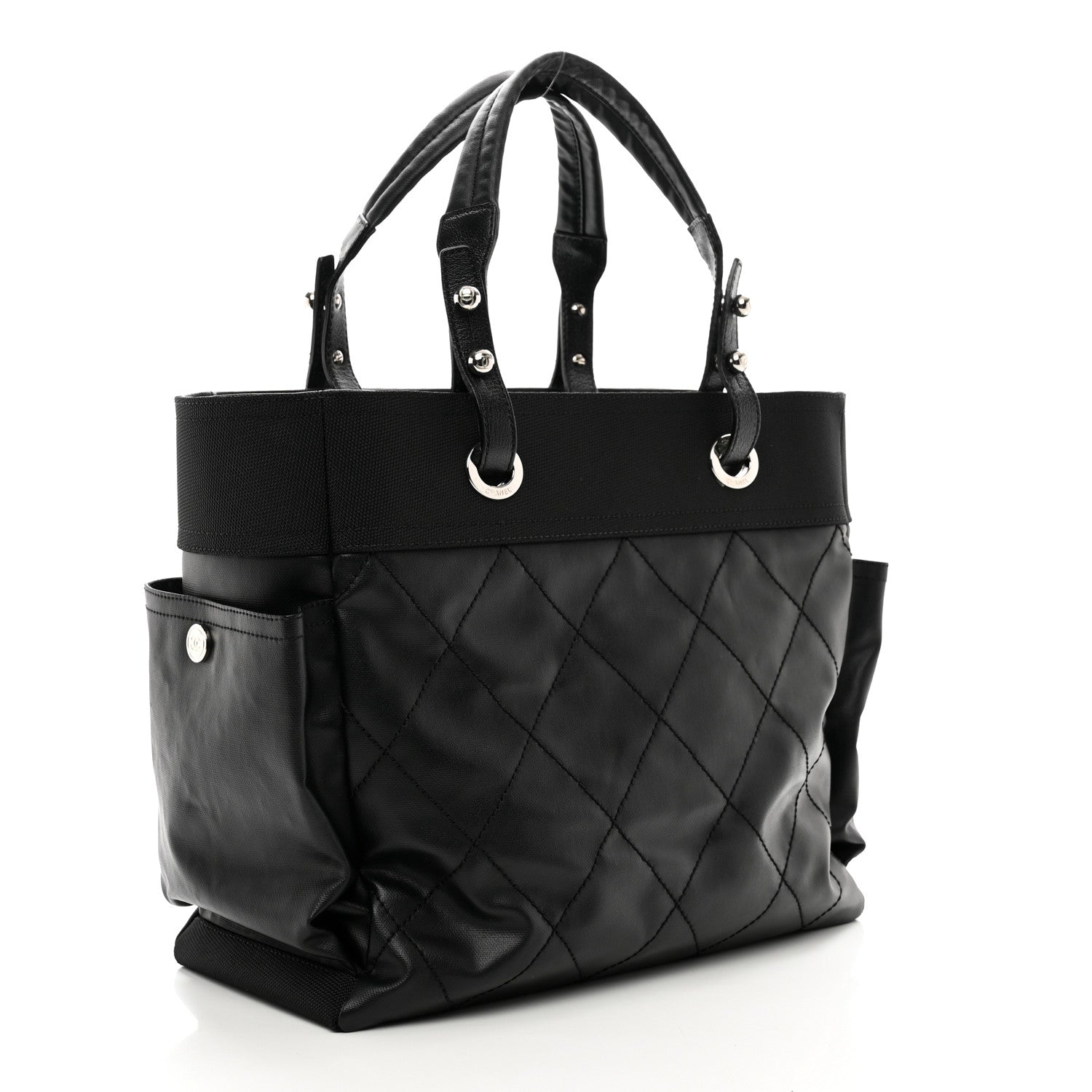 Chanel Coated Canvas Quilted Large Paris Biarritz Tote Black 3 of 10