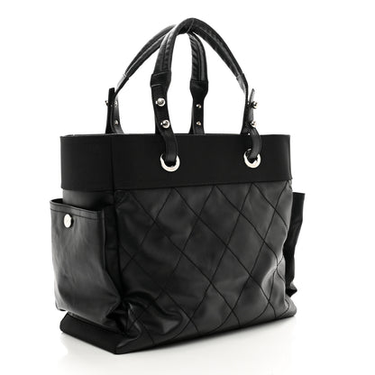Chanel Coated Canvas Quilted Large Paris Biarritz Tote Black 3 of 10