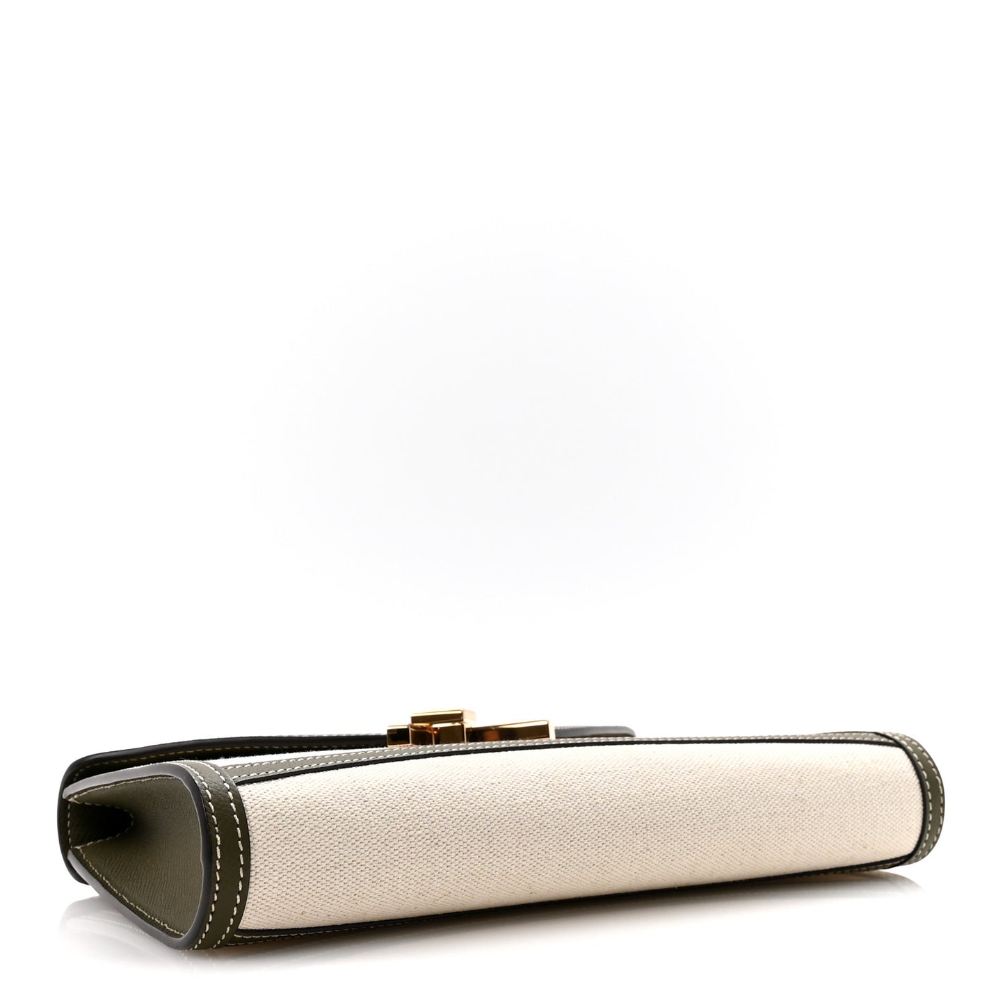Cotton Canvas Linen Calfskin Gabrielle Clutch Olive Green
