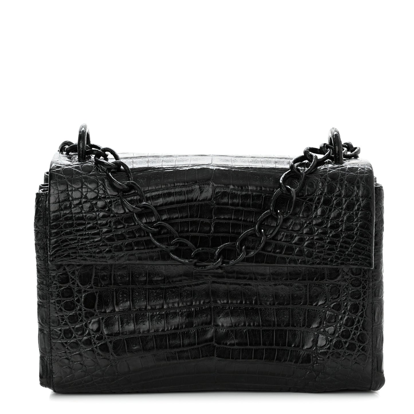 Crocodile Chain Flap Shoulder Bag Black