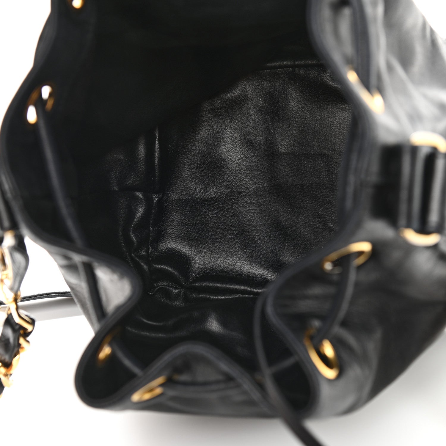 Chanel Lambskin CC Stitched Drawstring Bucket Bag Black 6 of 13