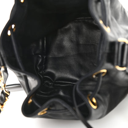 Chanel Lambskin CC Stitched Drawstring Bucket Bag Black 6 of 13