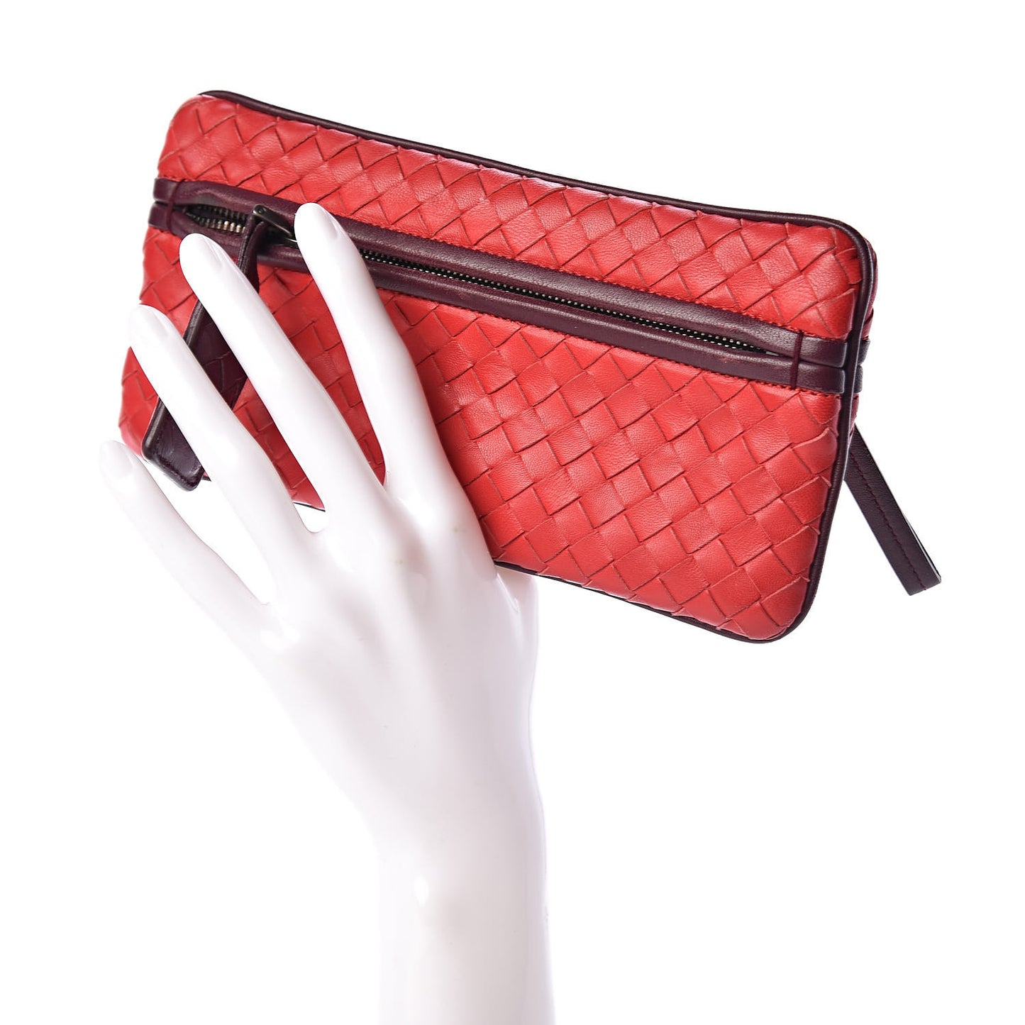 Nappa Intrecciato Zip Clutch Fraise Aubergine