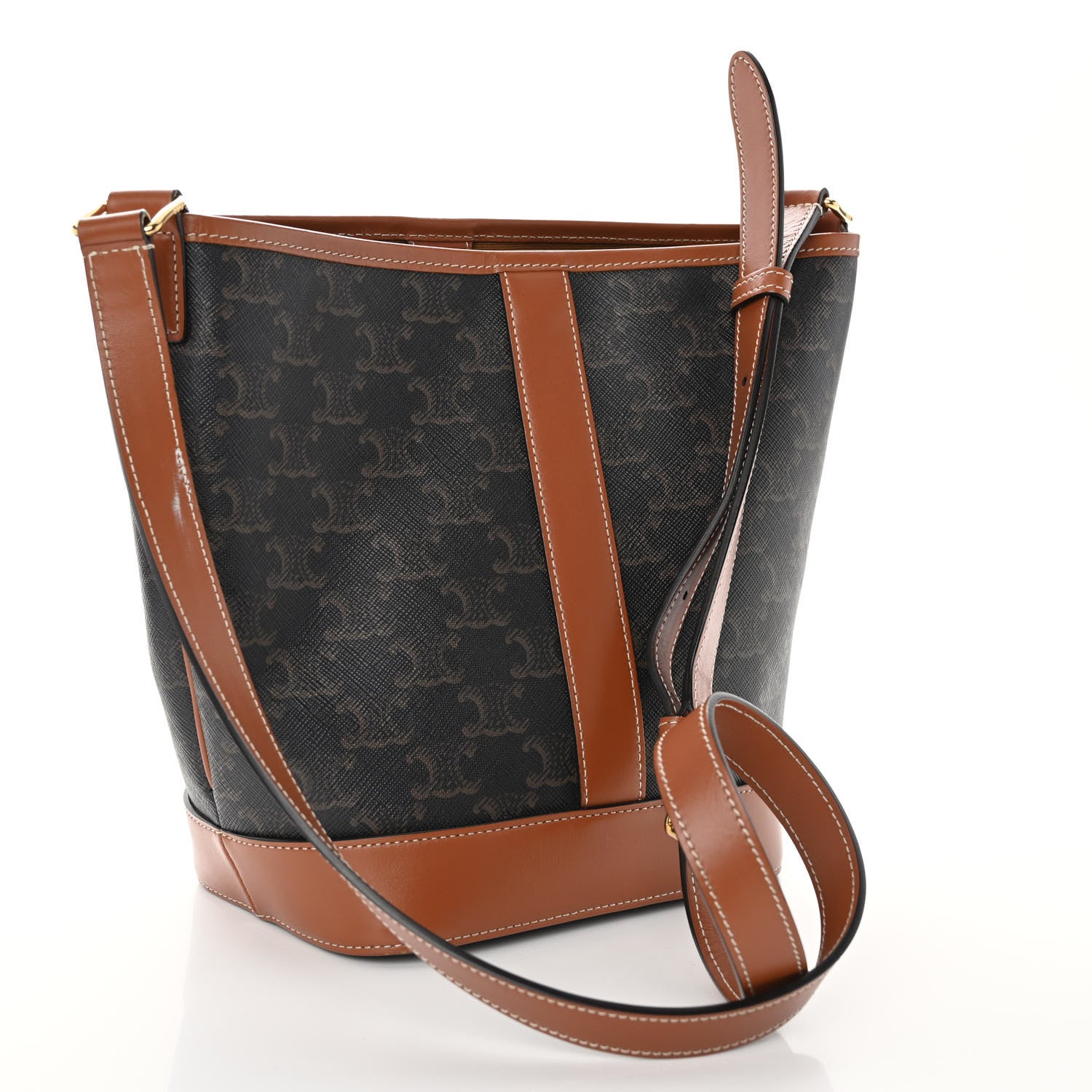 Celine Triomphe Canvas Calfskin Small Bucket Bag Tan 3 of 10