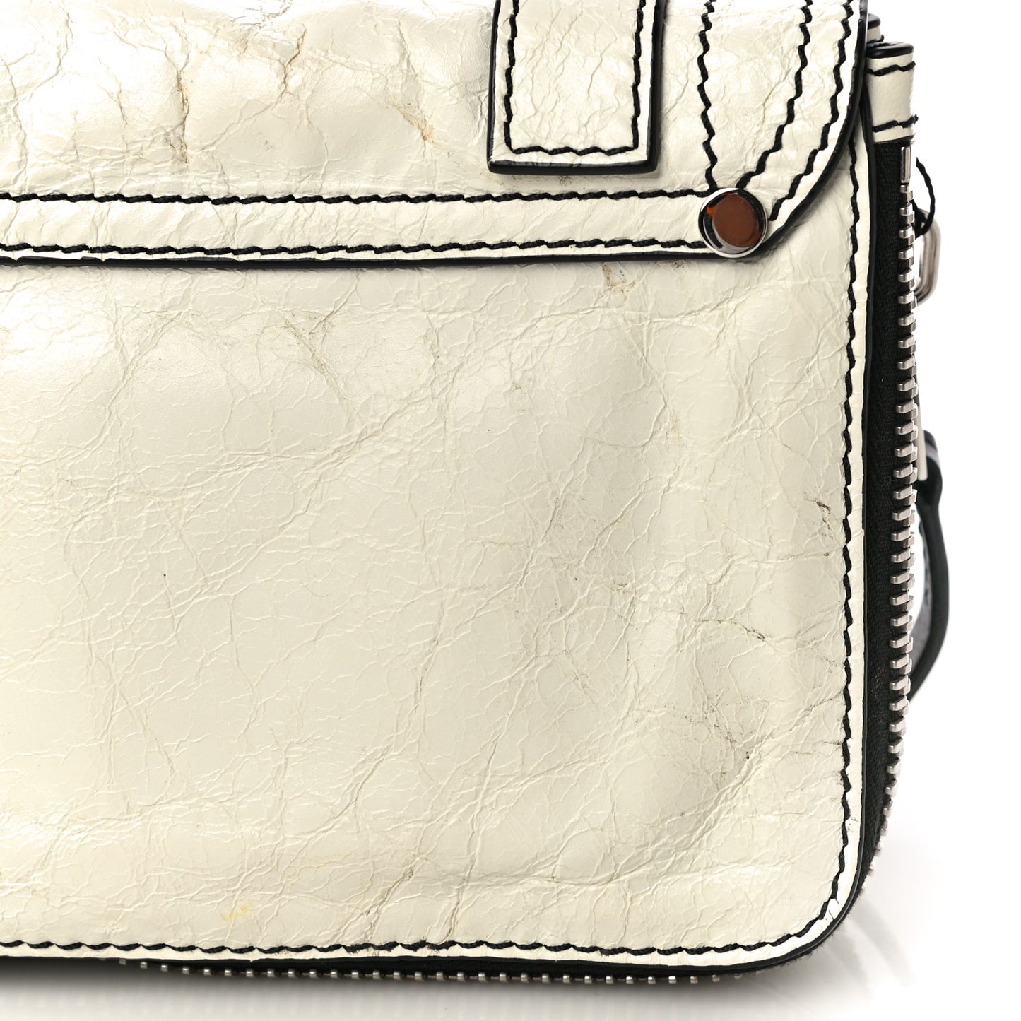 Crinkled Calfskin PS1 Mini Zip Crossbody White