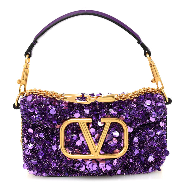 Valentino Garavani Sequin Crystal Vlogo Embroidered Small Loco