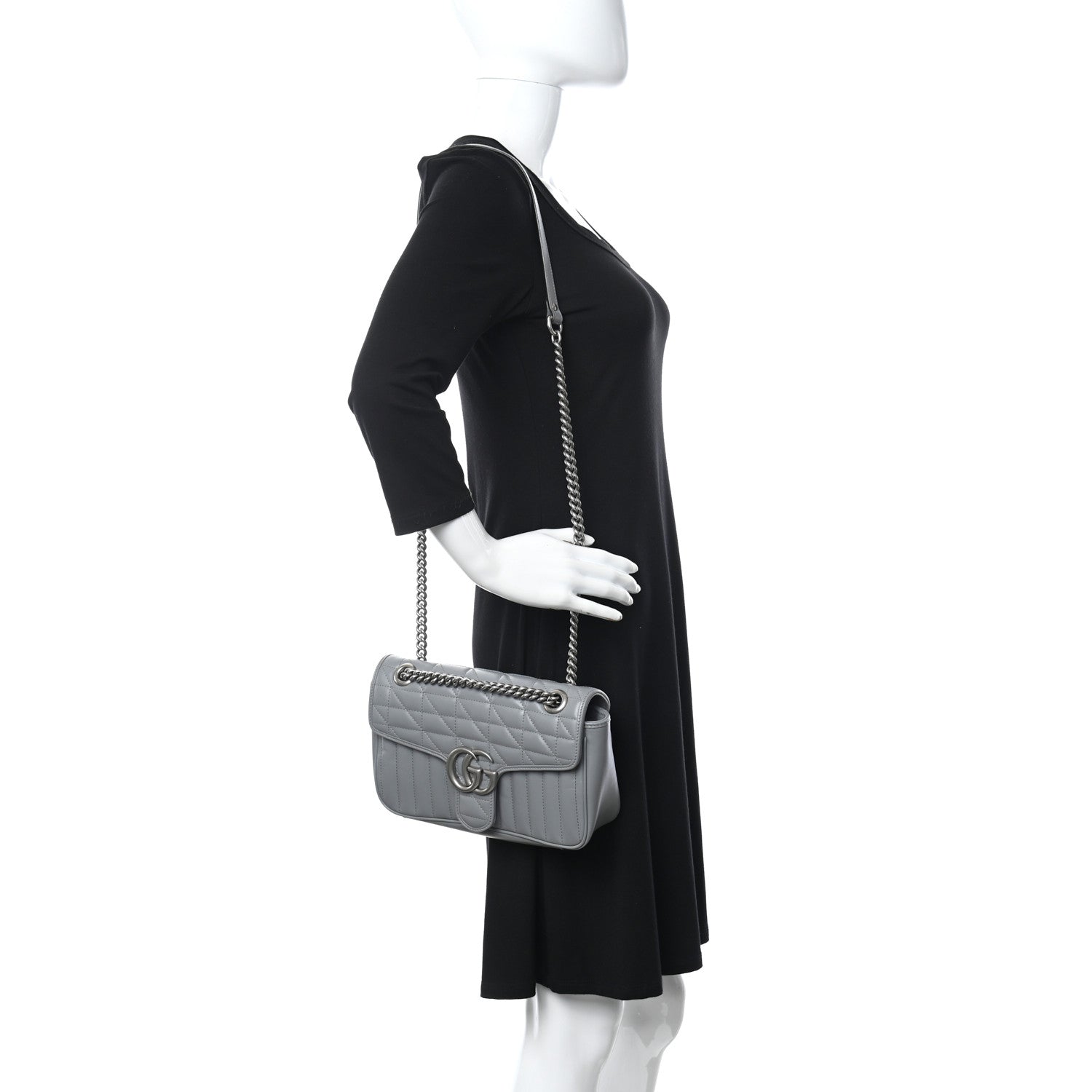 Gucci Calfskin Matelasse Aria Small GG Marmont Shoulder Bag Deep Grey 2 of 11