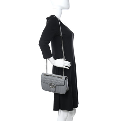 Gucci Calfskin Matelasse Aria Small GG Marmont Shoulder Bag Deep Grey 2 of 11