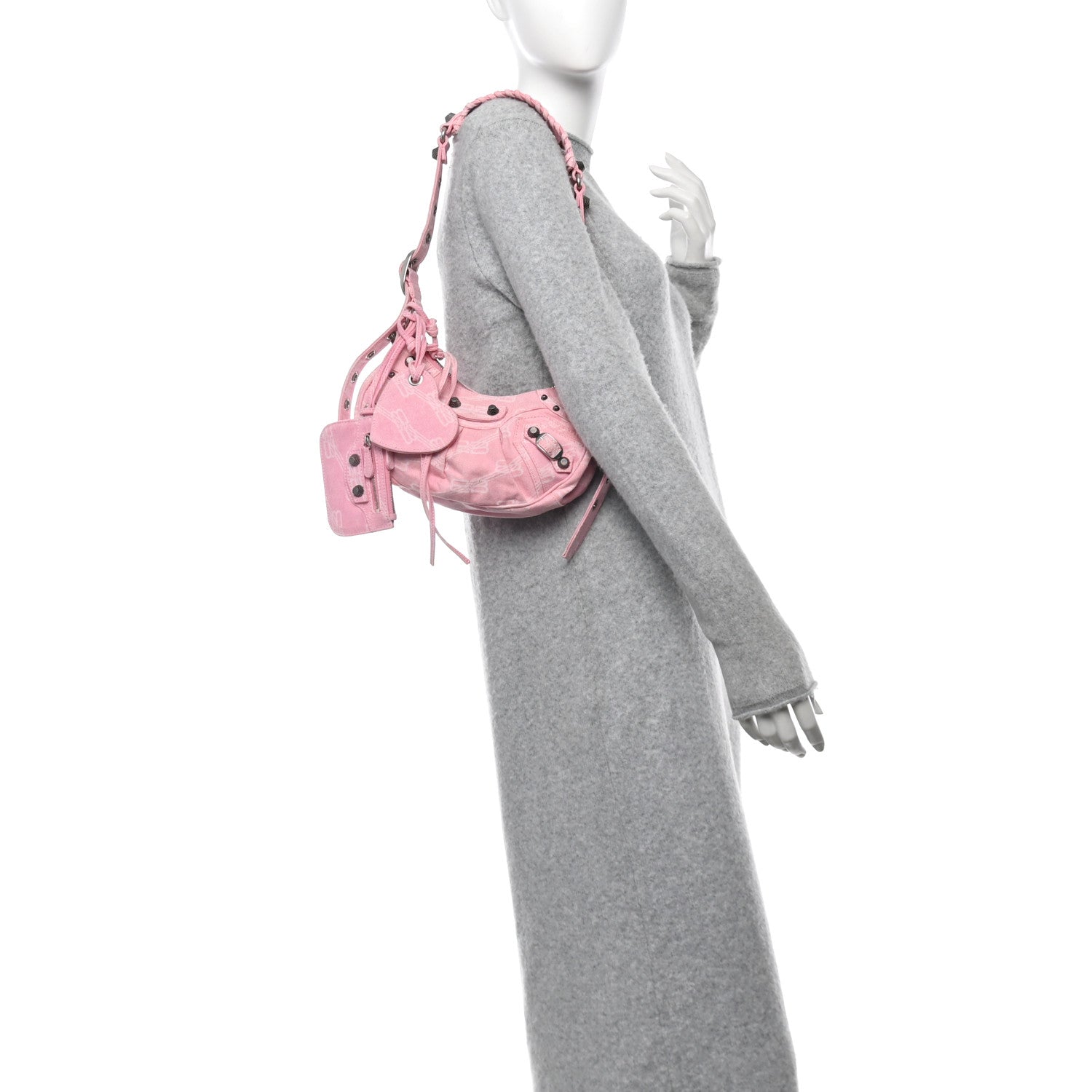 Balenciaga Denim BB Monogram Le Cagole Shoulder Bag XS Pink 2 of 13