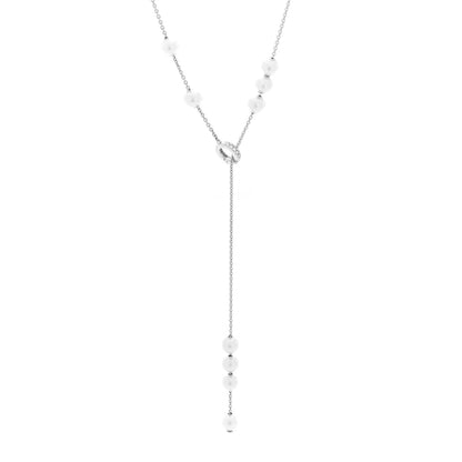 Mikimoto 18K White Gold Diamond Akoya Cultured Pearl 7-7.5mm Pearls in Motion Lariat Necklace 1 of 4