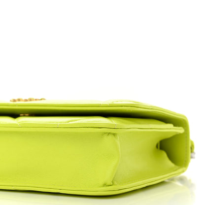 Chanel Shiny Lambskin Quilted Chanel 19 Wallet On Chain WOC Neon Yellow 11 of 14