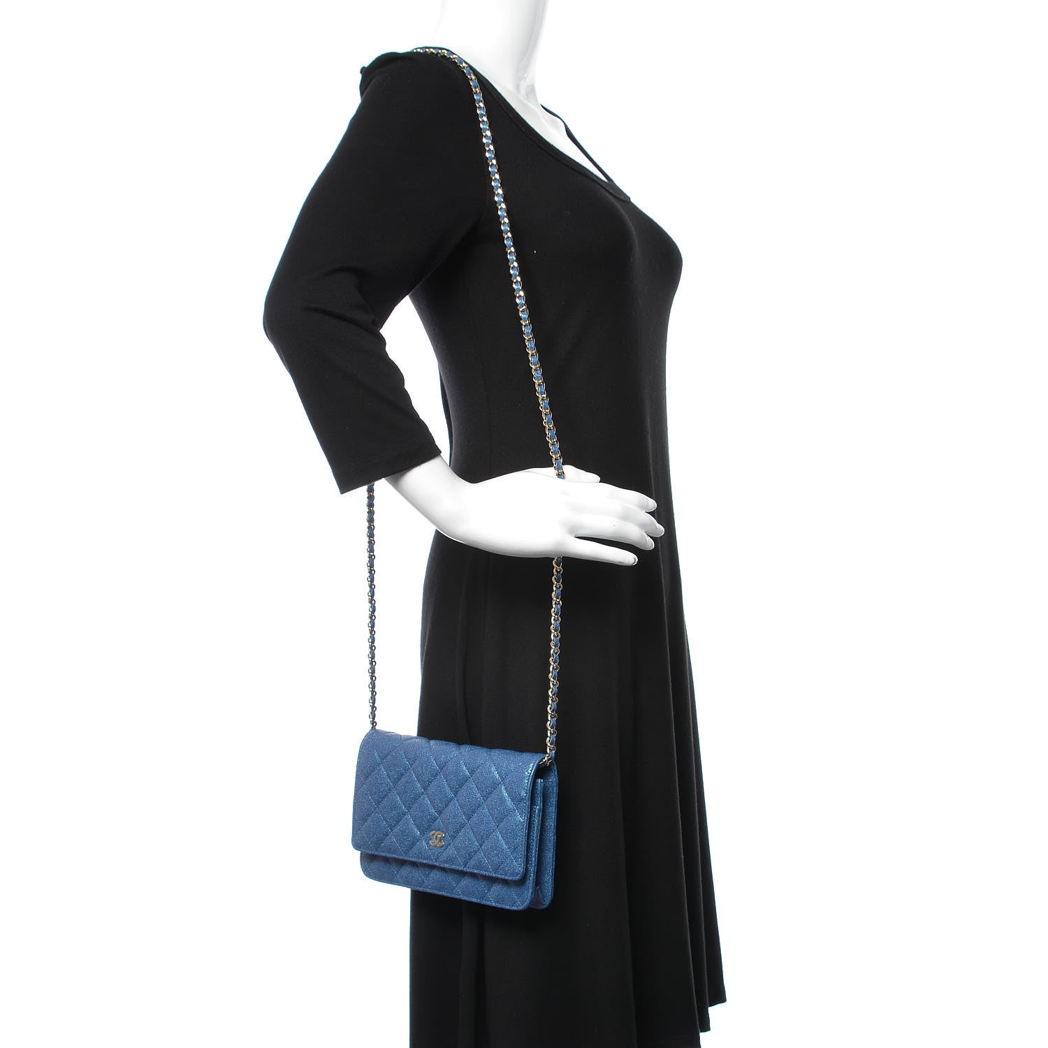 Chanel Iridescent Caviar Quilted Wallet On Chain WOC Dark Blue 2 of 11