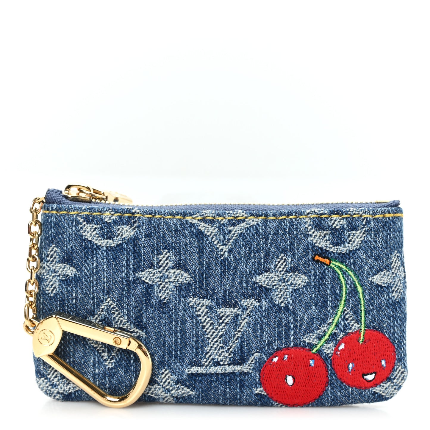 LV X TM Monogram Denim Cerises Key Pouch Blue