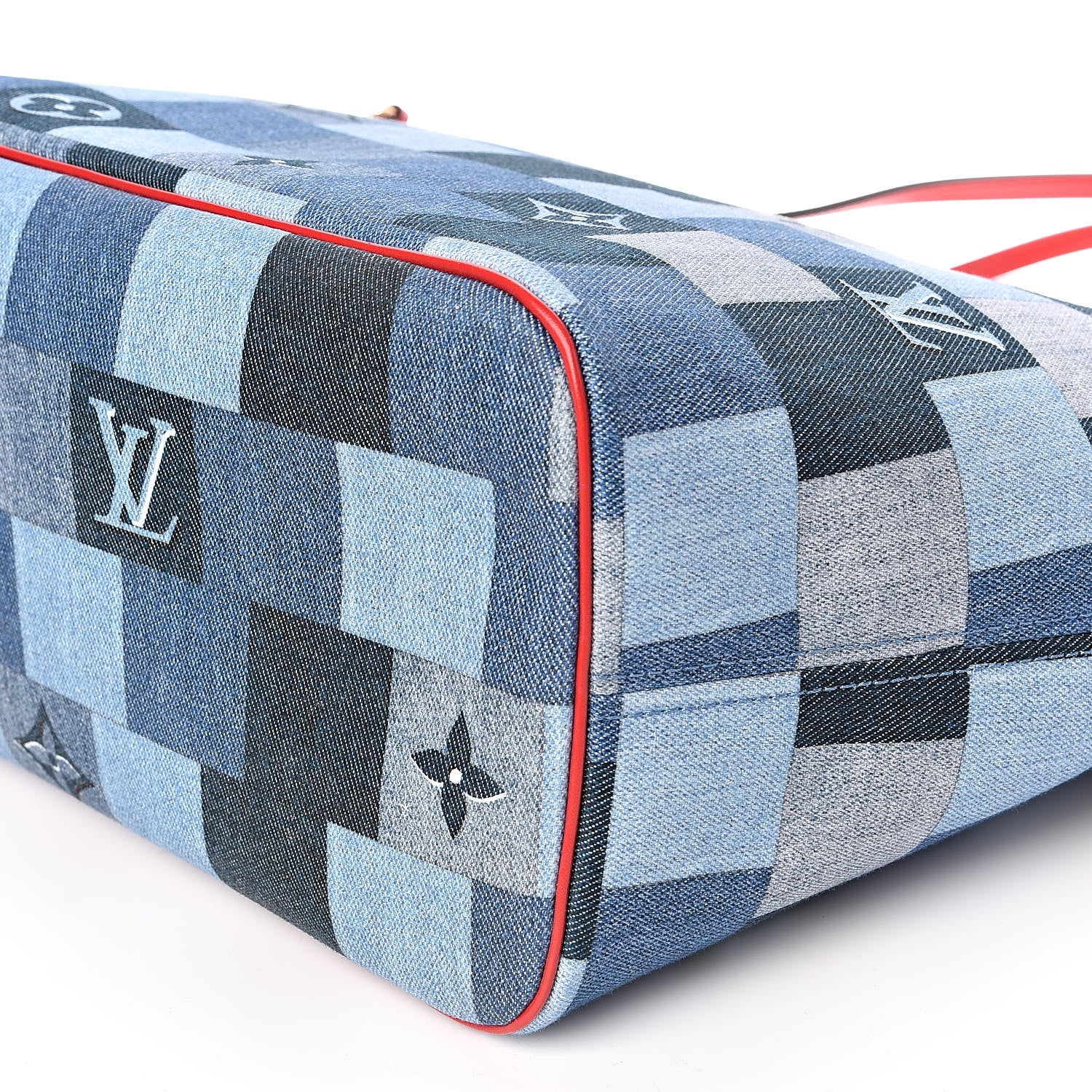 Louis Vuitton Denim Damier Monogram Patchwork Neverfull Blue Rouge 9 of 10