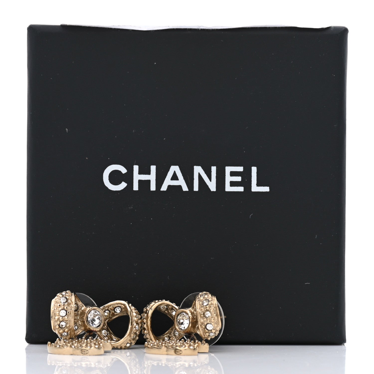 Chanel Crystal CC Bow Drop Earrings Gold 5 of 5