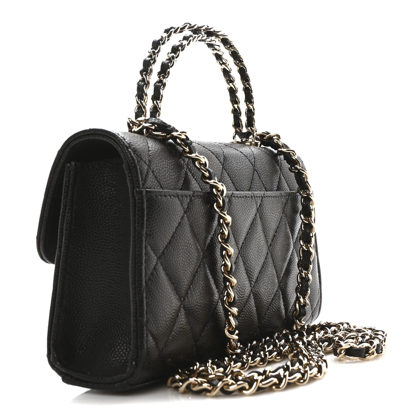 Caviar Quilted Chain Match Top Handle Phone Holder With Chain Black