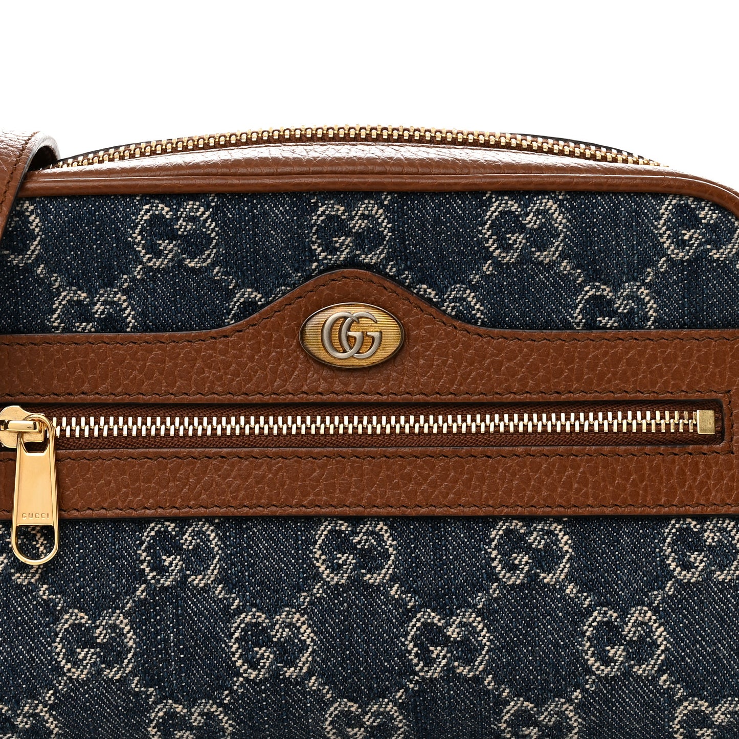 New Denim GG Monogram Dollar Calfskin Mini Ophidia Shoulder Bag Blue Tea Cuir Epilog