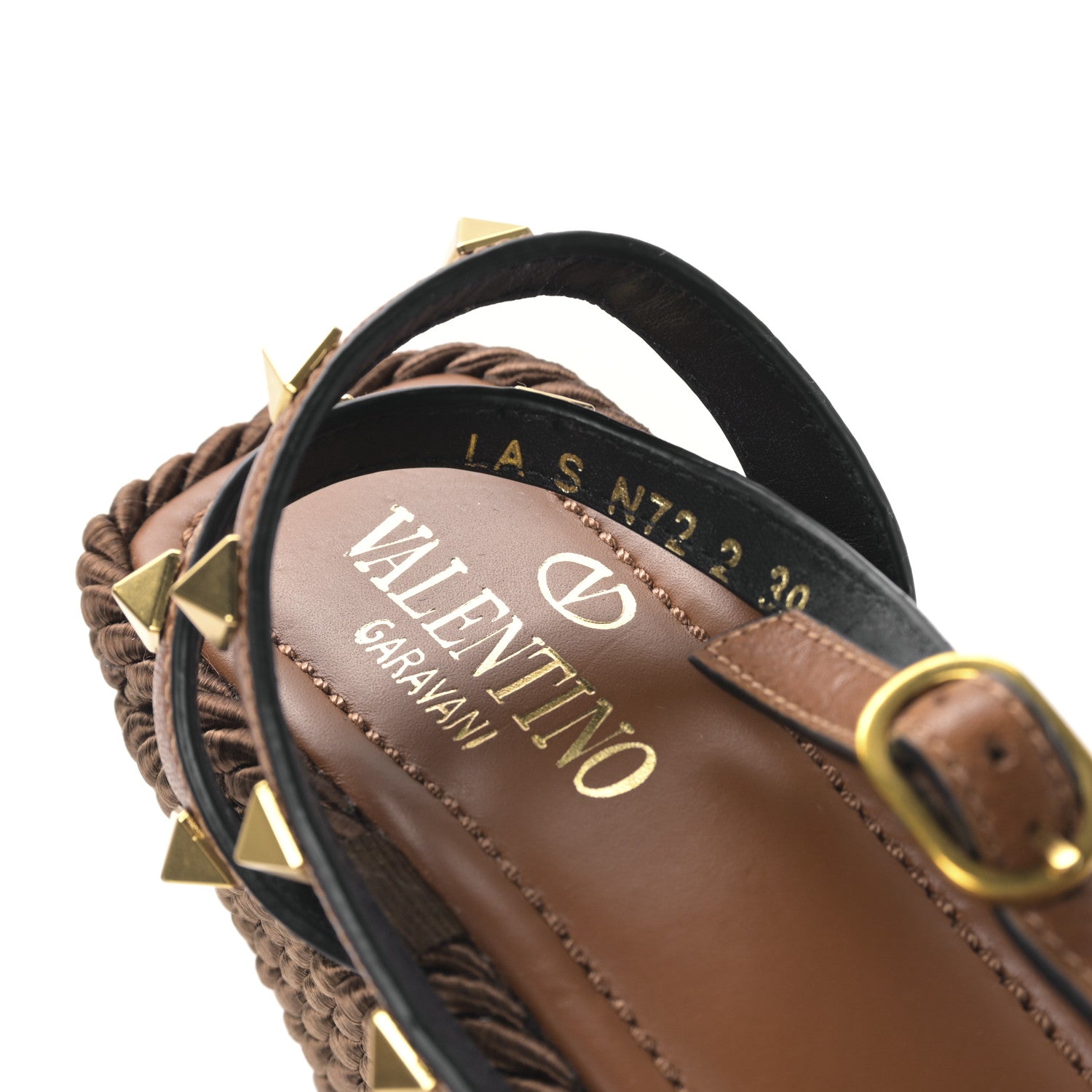 Valentino Garavani Calfskin Rockstud Ankle Strap Torchon Espadrille Caged 25/95mm Wedge Sandals 39 Cuoio 8 of 8