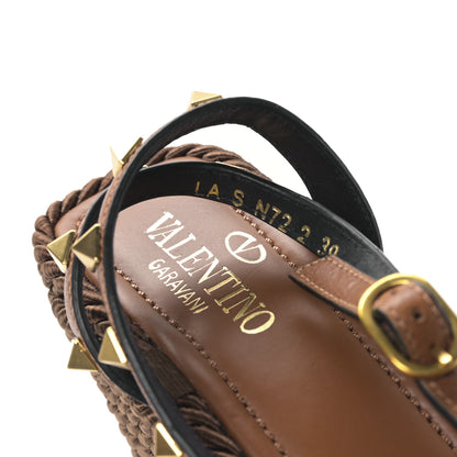 Valentino Garavani Calfskin Rockstud Ankle Strap Torchon Espadrille Caged 25/95mm Wedge Sandals 39 Cuoio 8 of 8
