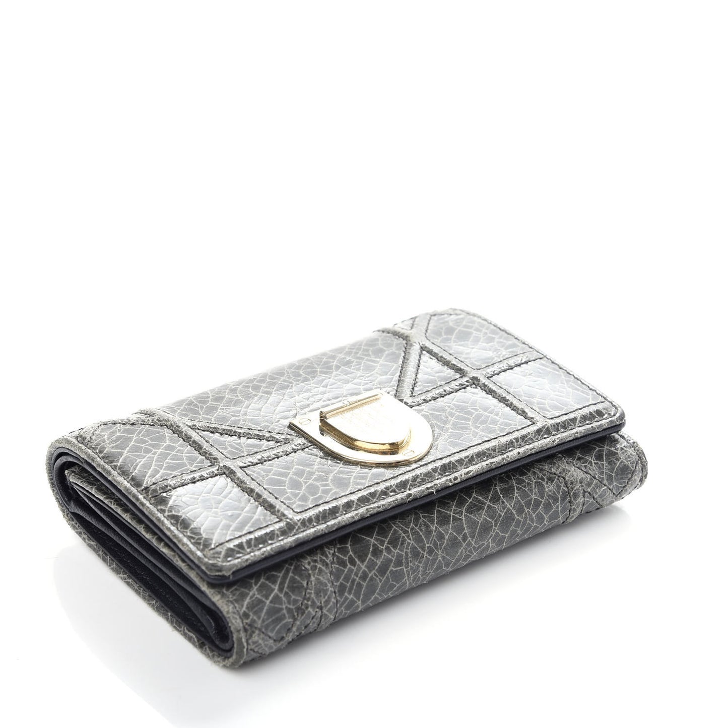 Ceramic Effect Deerskin Cannage Diorama Elancee Wallet Dark Grey