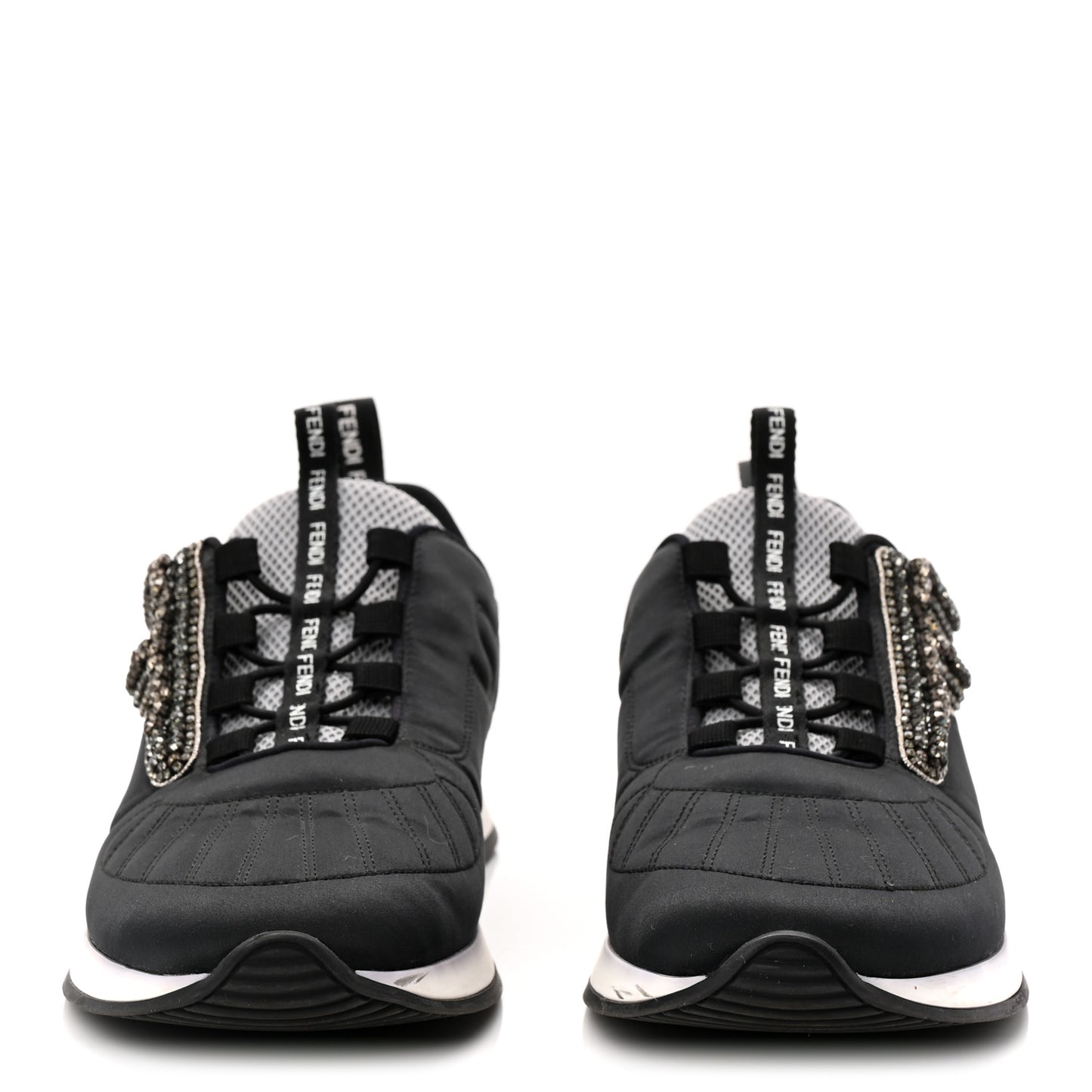 Stretch Satin Crystal Embellished FFreedom Sneakers 38 Black