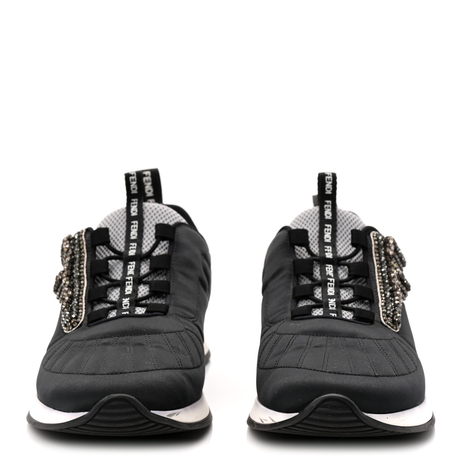 Fendi Stretch Satin Crystal Embellished FFreedom Sneakers 38 Black 2 of 8