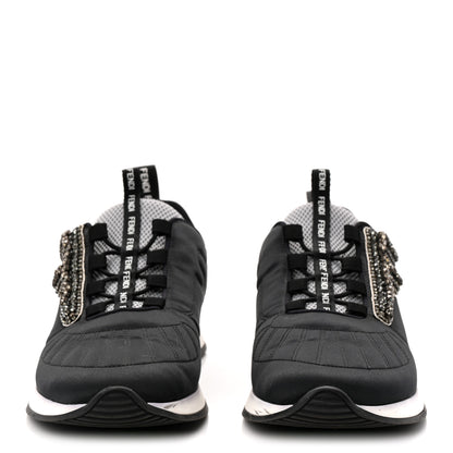 Fendi Stretch Satin Crystal Embellished FFreedom Sneakers 38 Black 2 of 8