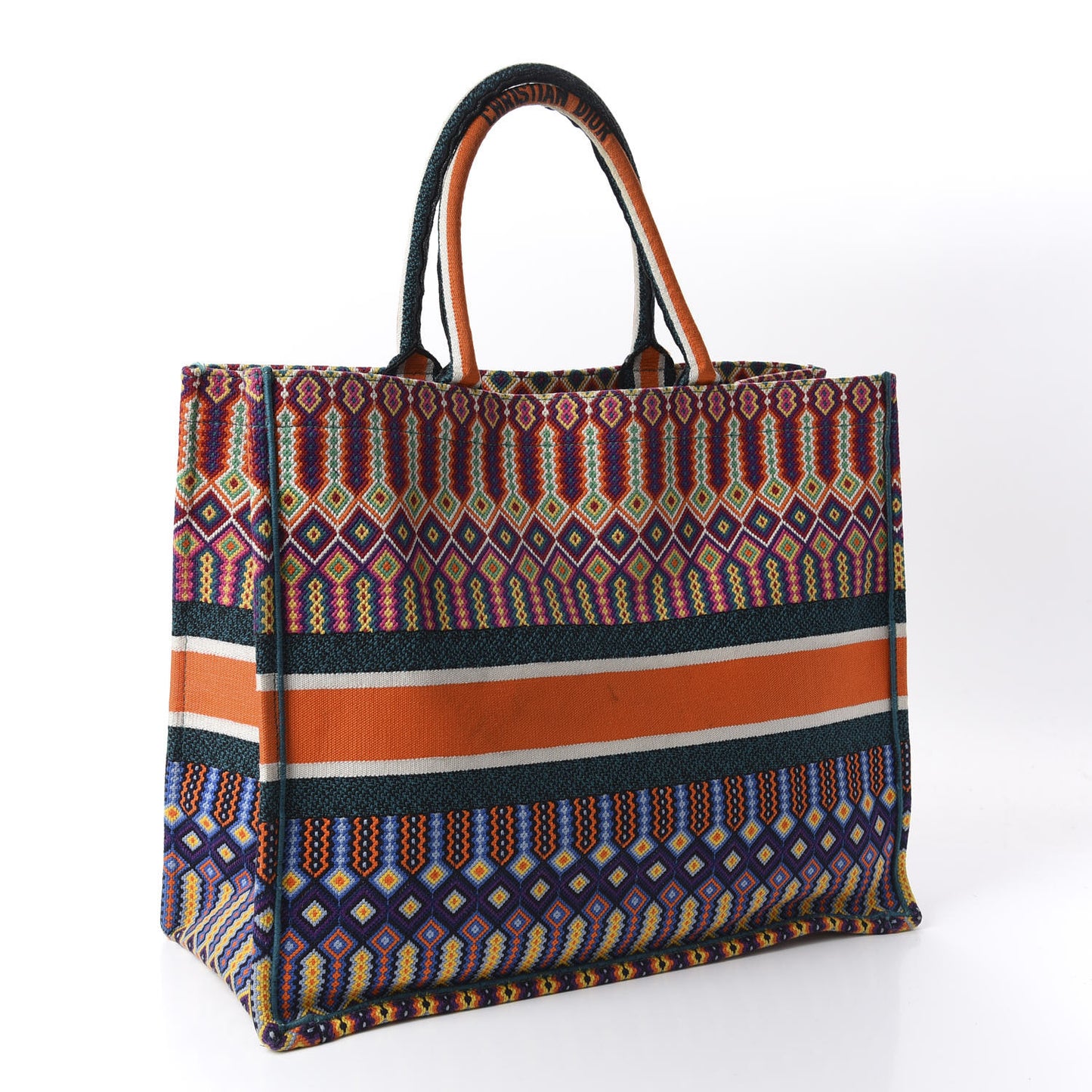 Canvas Embroidered Large Book Tote Orange Multicolor
