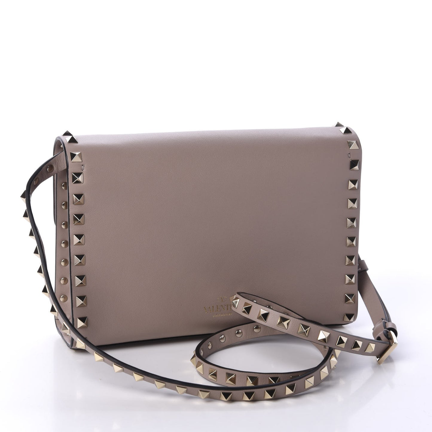 Vitello Medium Rockstud Flip Lock Crossbody Bag Poudre