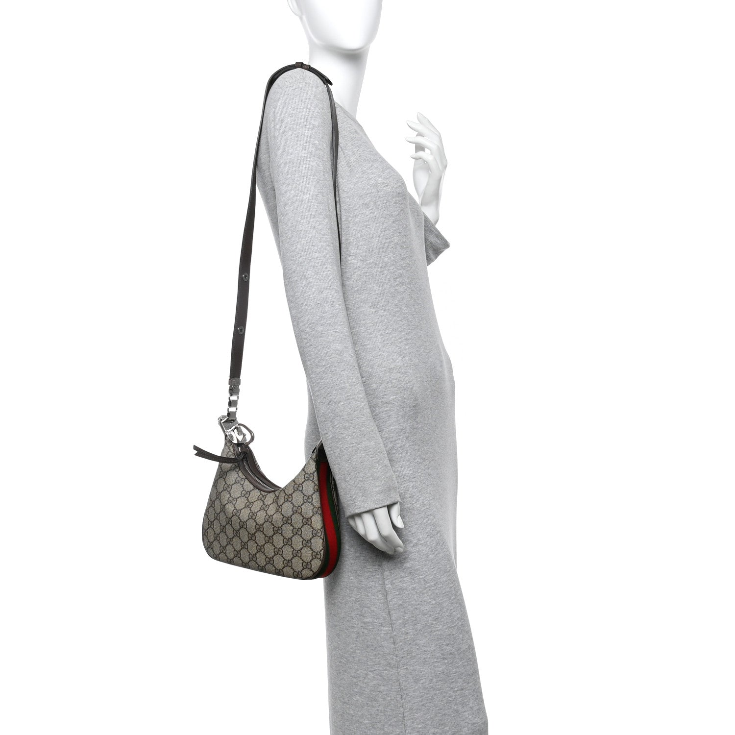 Gucci GG Supreme Monogram Textured Calfskin Web Small Attache Shoulder Bag Beige Ebony New Acero 2 of 10