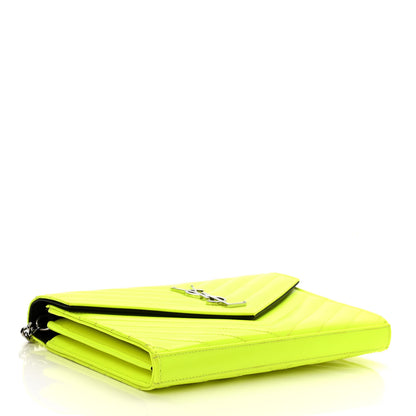 Saint Laurent Patent Grain De Poudre Matelasse Chevron Monogram Chain Wallet Neon Yellow 4 of 10