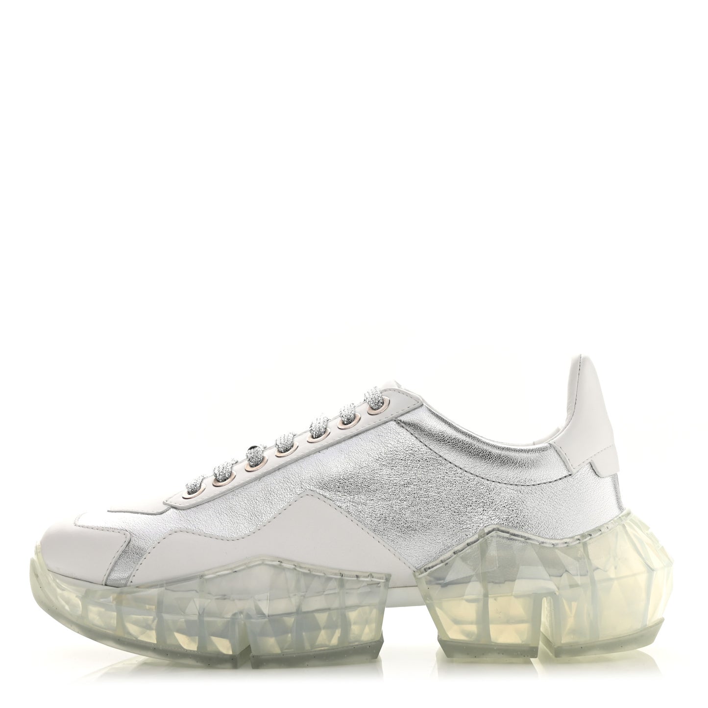 Metallic Calfskin Womens Diamond F Low Top Sneaker 40 White Silver