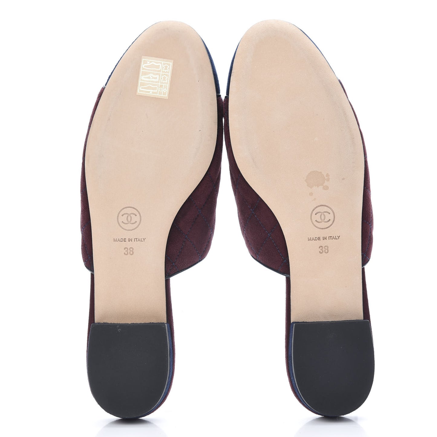 Suede Quilted Mules 38 Burgundy Navy
