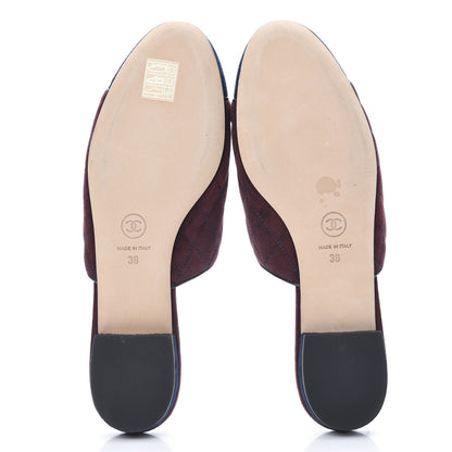 Chanel Suede Quilted Mules 38 Burgundy Navy 5 of 12