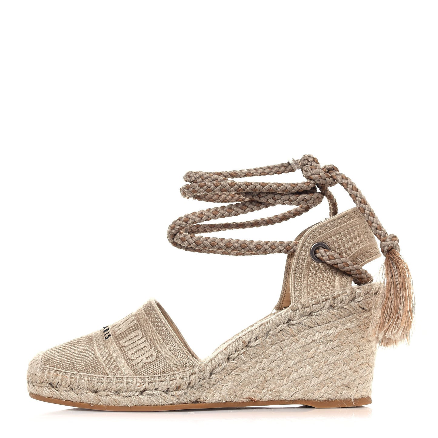 Canvas Embroidered Granville Ankle Tie Espadrille Wedges 39 Cream