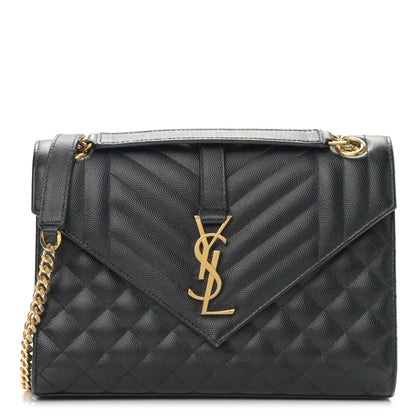 Saint Laurent Grain De Poudre Textured Mixed Matelasse Triquilt Medium Monogram Satchel Black 1 of 13