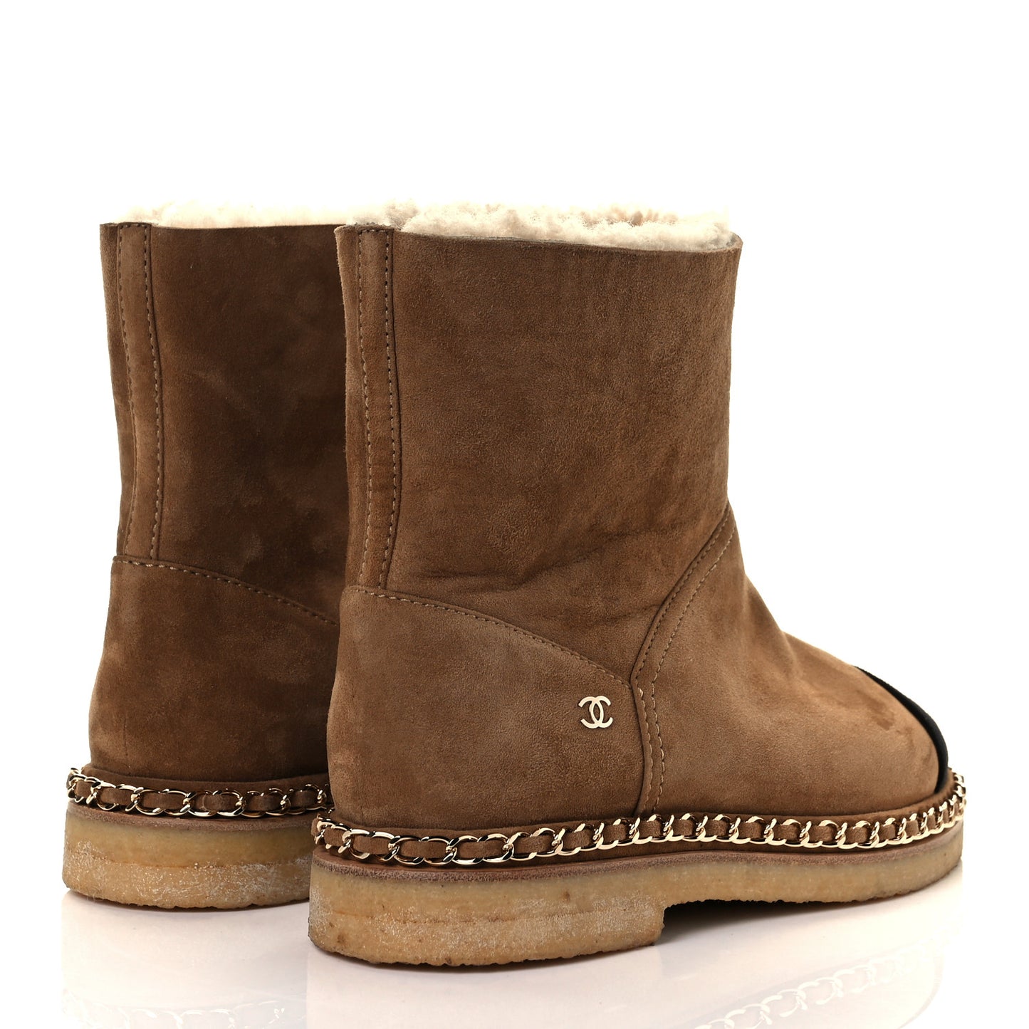 Kid Suede Shearling Womens Cap Toe Chain Short Boots 37 Light Brown Black