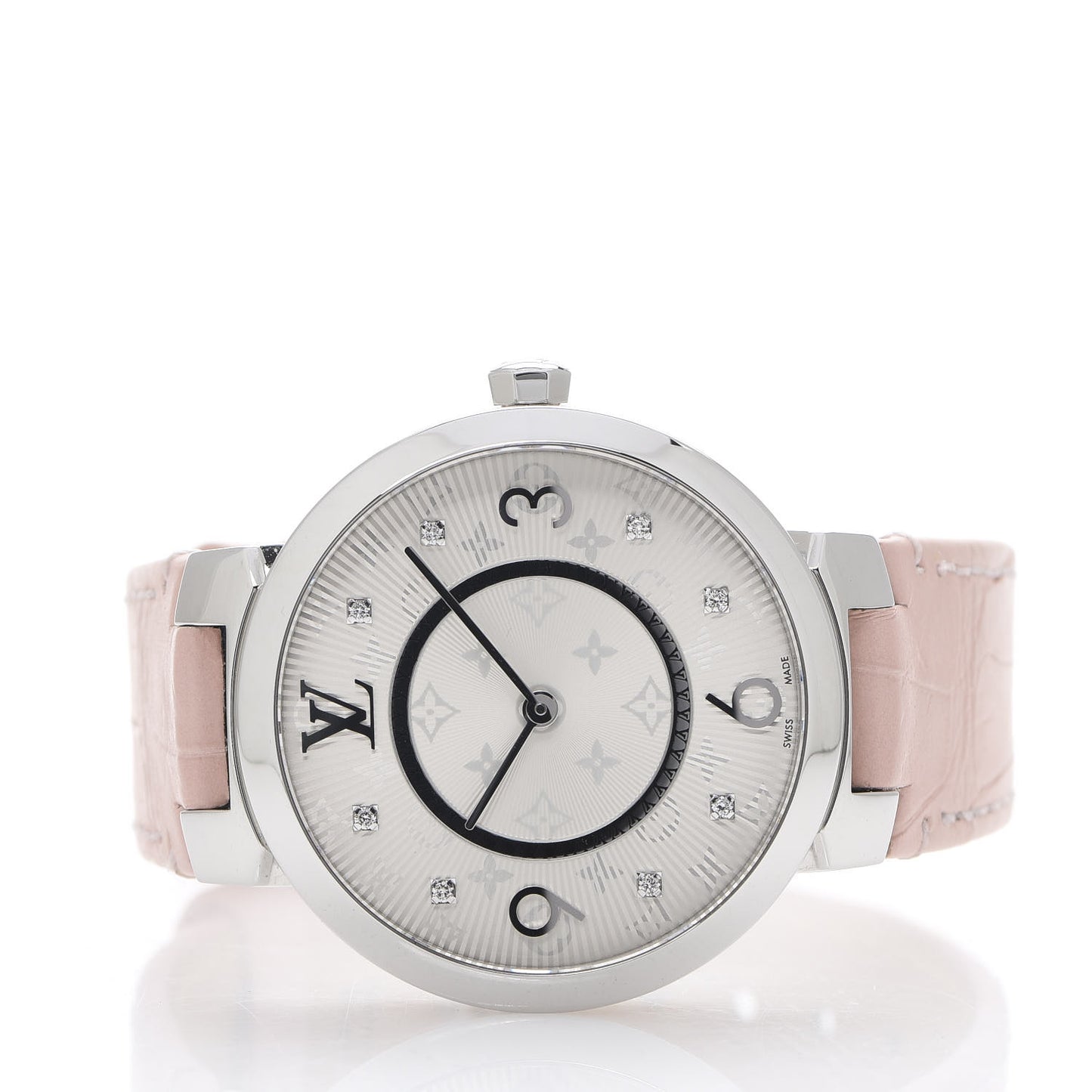 Stainless Steel Alligator Diamond 33mm Tambour Slim Quartz Watch