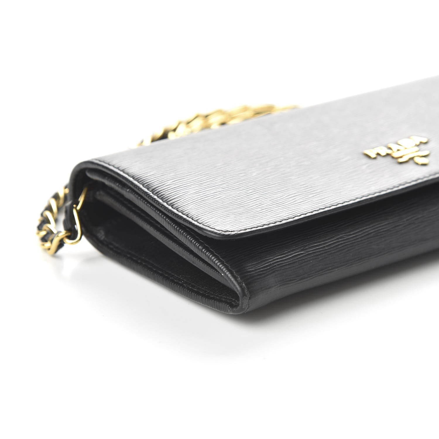 Prada Vitello Move Metal Oro Chain Wallet Black 6 of 9